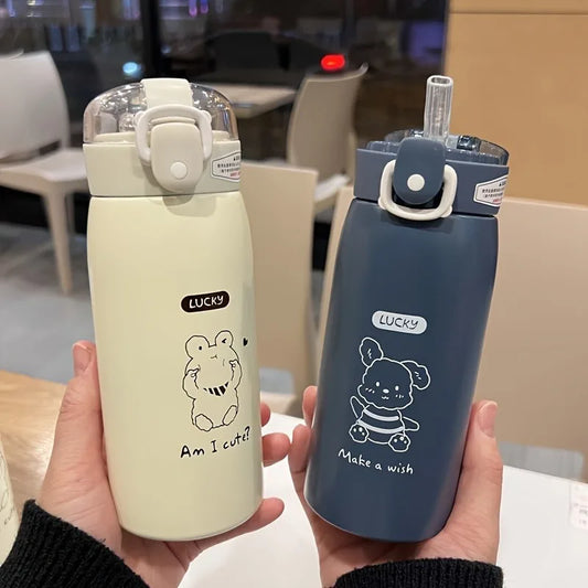 350ml Student Portable Thermal Water Bottle Children Insulated Cup Kids Stainless Steel Straw Water Thermos Mug vacuum flasks