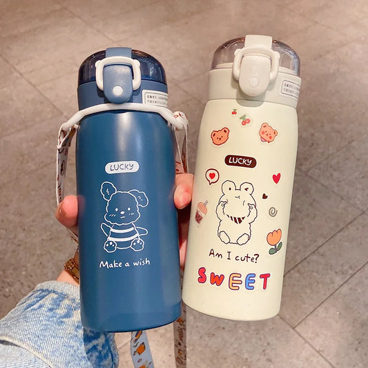 350ml Student Portable Thermal Water Bottle Children Insulated Cup Kids Stainless Steel Straw Water Thermos Mug vacuum flasks